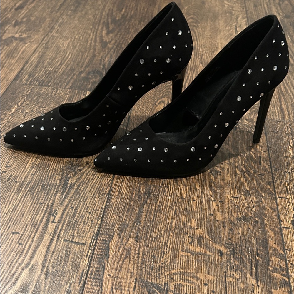 Forever 21 Black Faux Suede Rhinestone Stiletto Heels